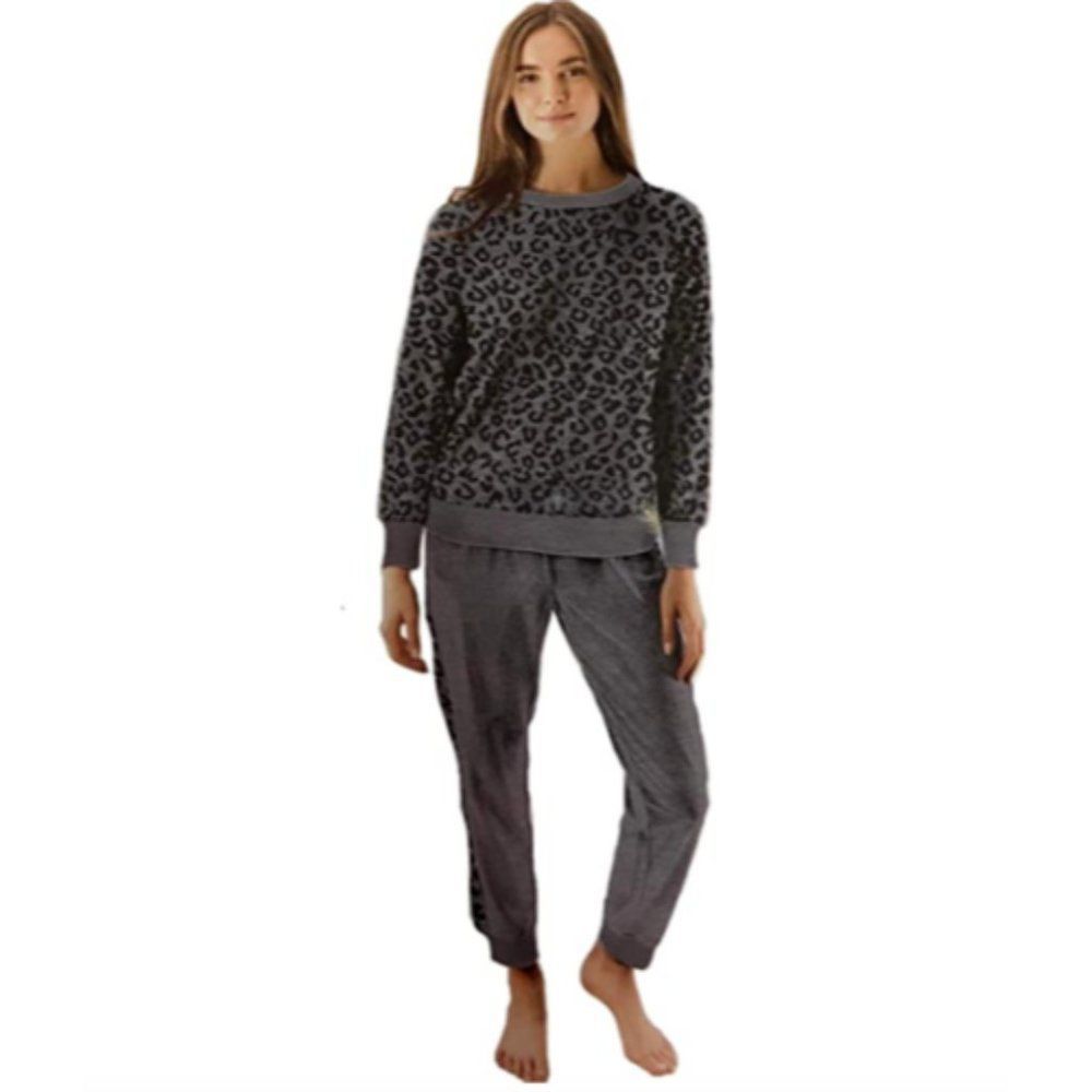 Splendid Women's Lounge Set Jogger Charcoal Leopard Size L NEW WITHOUT TAGS